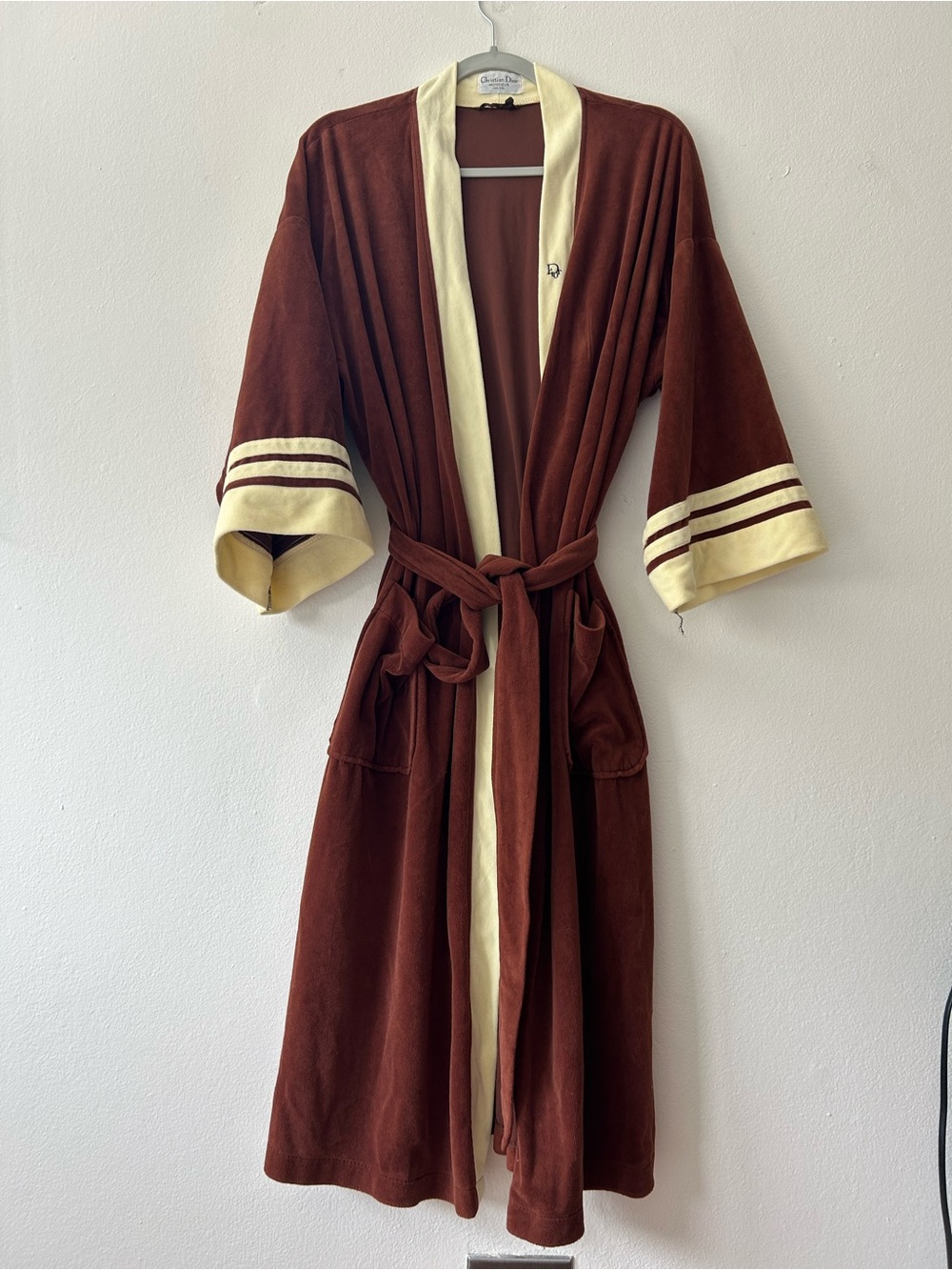 Christian Dior Monsieur Color Block Robe in Brown & Cream Like New